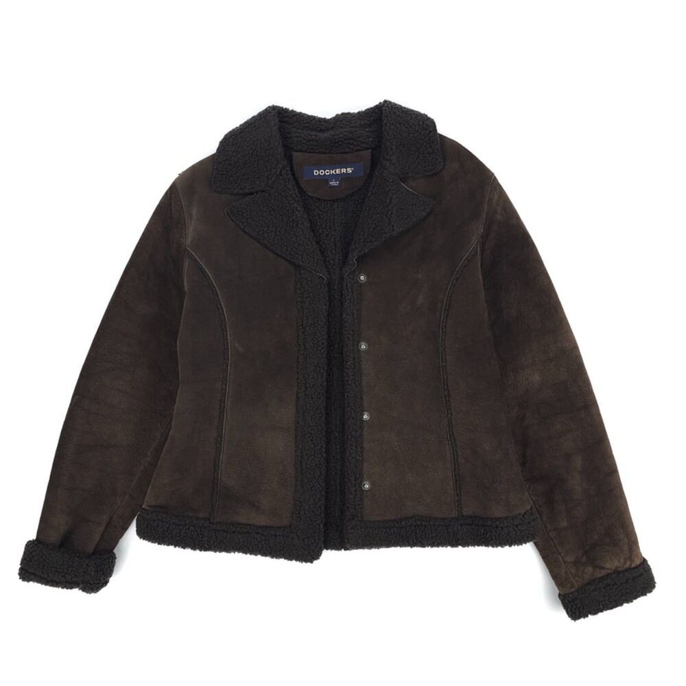 Vintage Dark Brown Shearling-Lined Suede Jacket
